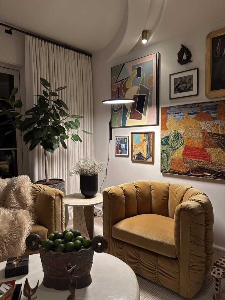 Beautiful maximalist and phone-free living room