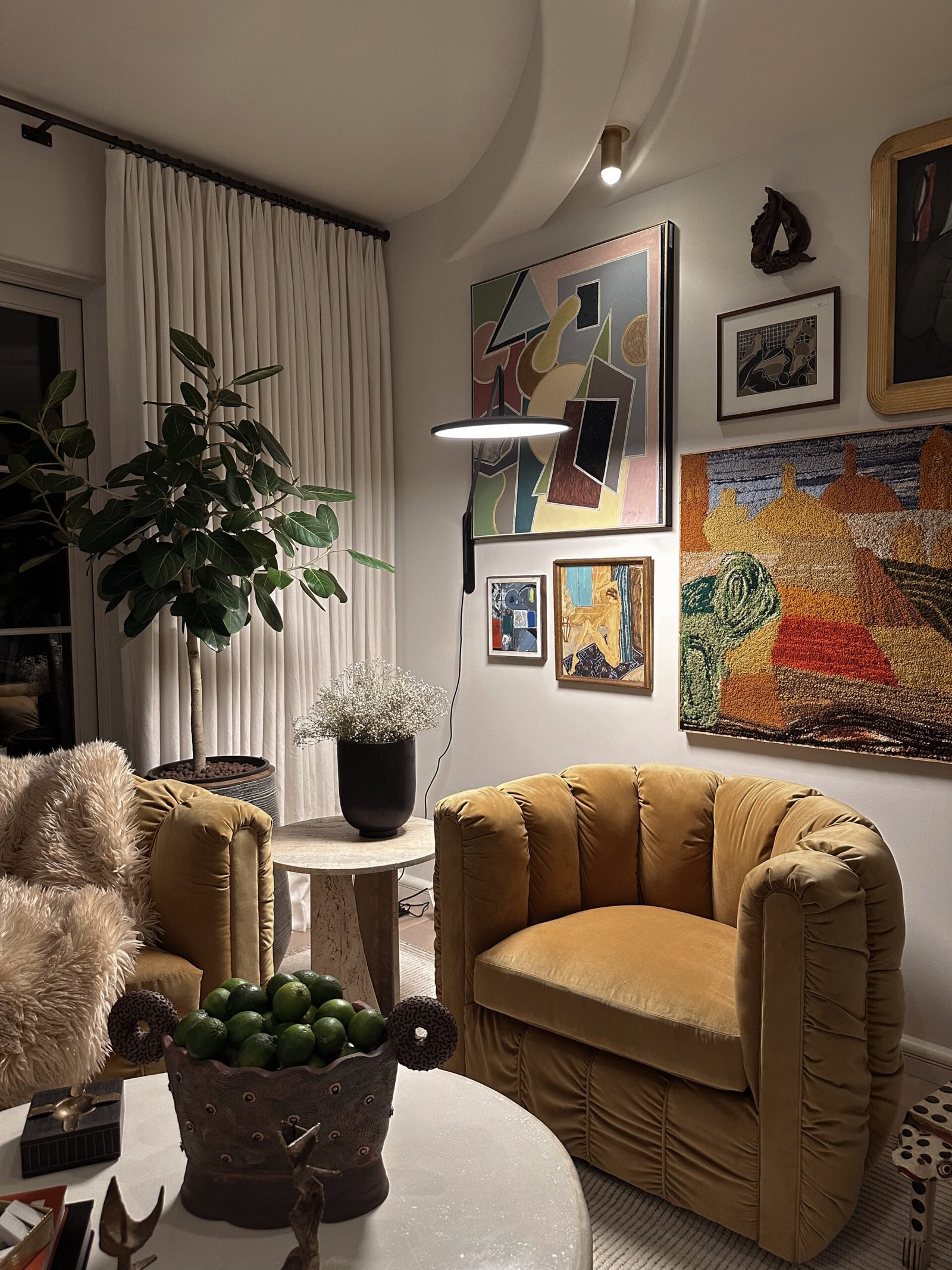 Beautiful maximalist and phone-free living room